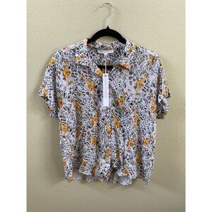Jane + Delancey XL Giraffe Print Button-Up Blouse Lightweight Shirt Rayon NEW
